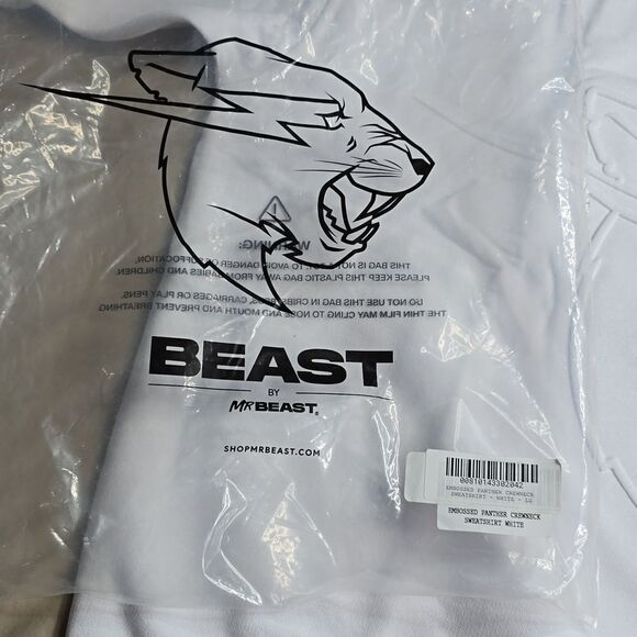 683 NWT MR BEAST EMBOSSED PANTHER CREWNECK SWEATSHIRT - WHITE LARGE - Picture 8 of 9